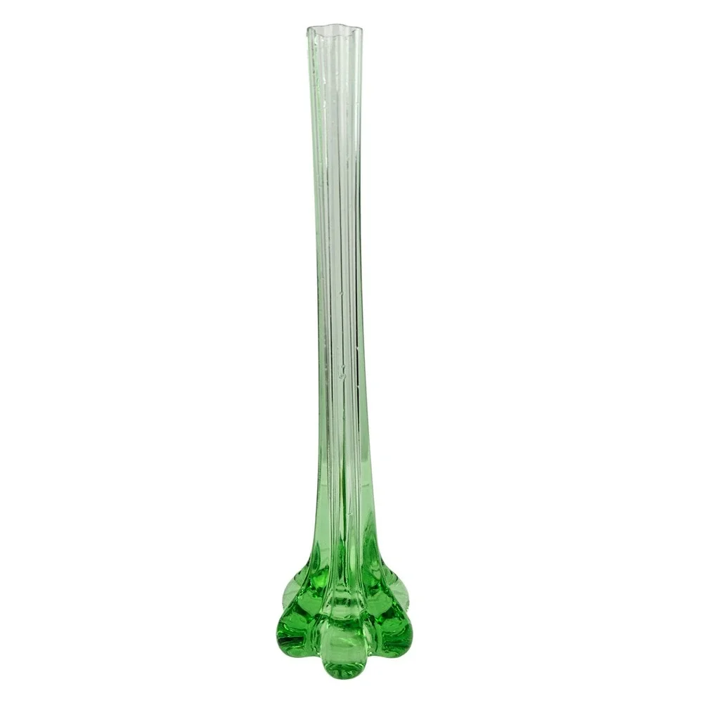Vintage Green Swung Glass Bud Vase Mid-Century Modern 6-Toe Base 11.5 Inch